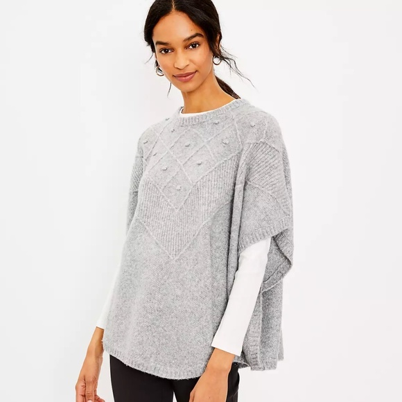 Loft Women’s Gray Bobble Poncho Fall/Winter Sweater Sz-M/L NWT - Picture 1 of 7
